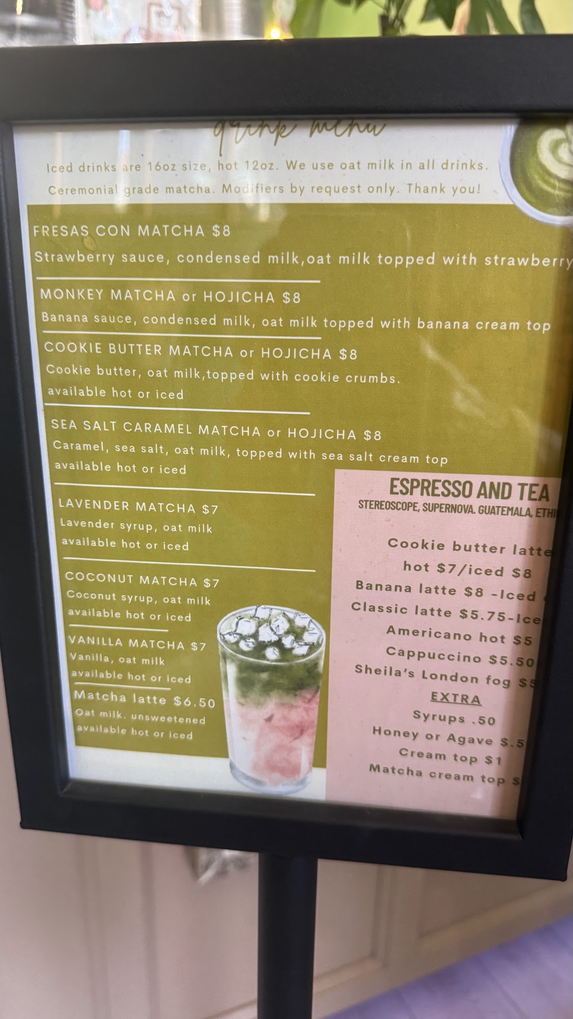 The Greenhouse Matcha Menu