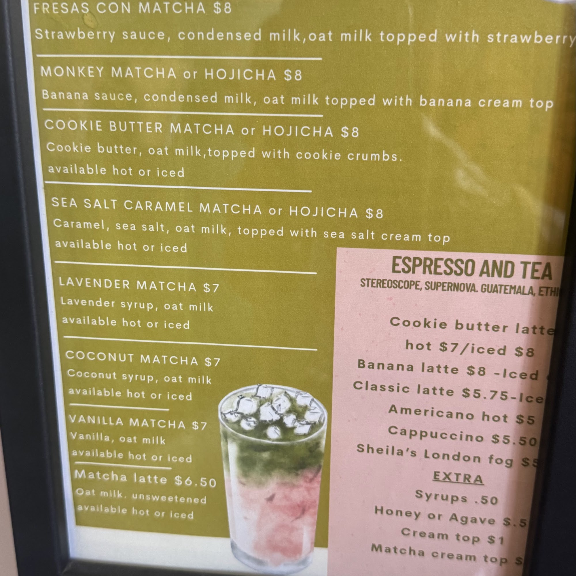 The Greenhouse Matcha Menu