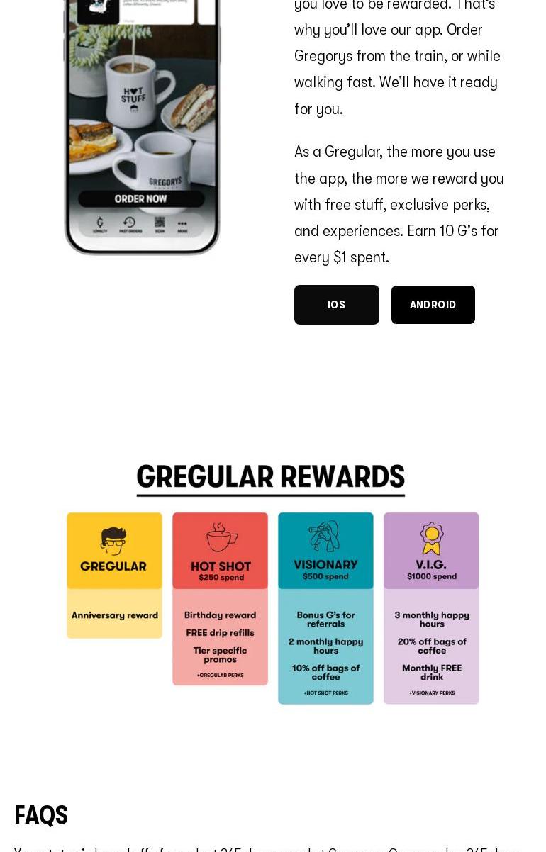 Gregorys Coffee Menu