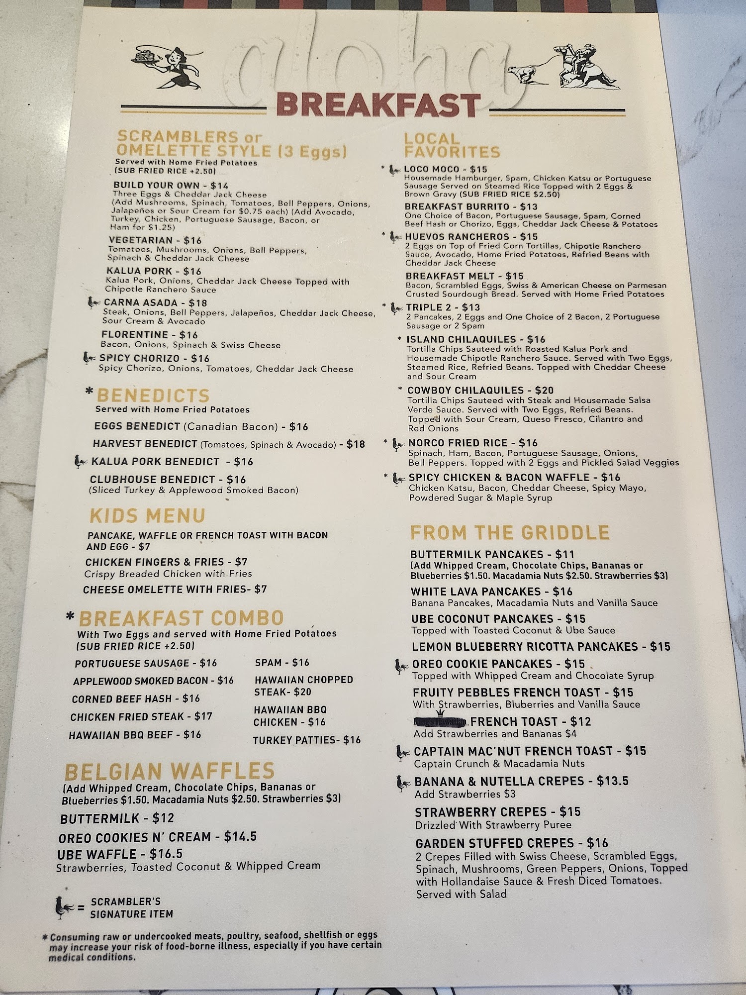 Scramblers Cafe Menu
