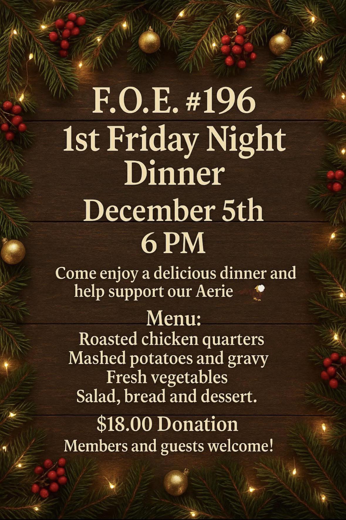 Fraternal Order of Eagles Menu