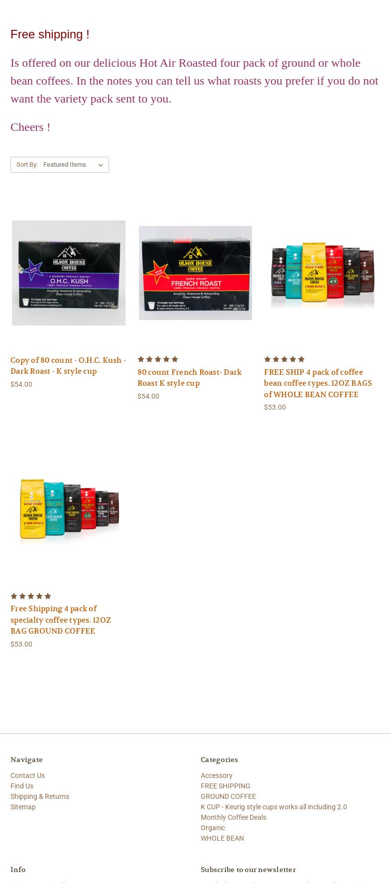 Olson House Coffee - Roasting facility Menu