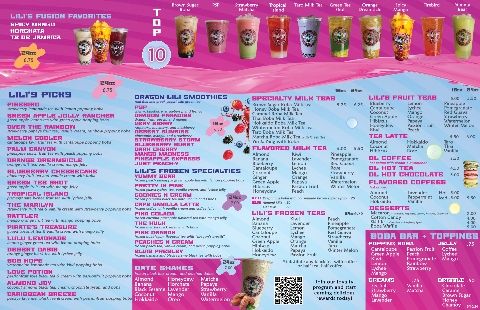 Dragon Lili Boba Bar Menu