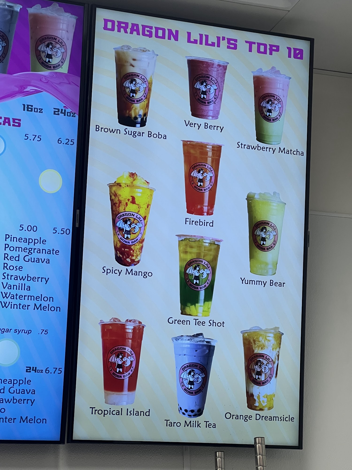Dragon Lili Boba Bar Menu