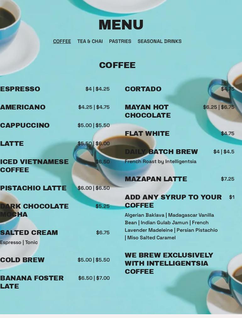 COFFEEISM CO. Menu