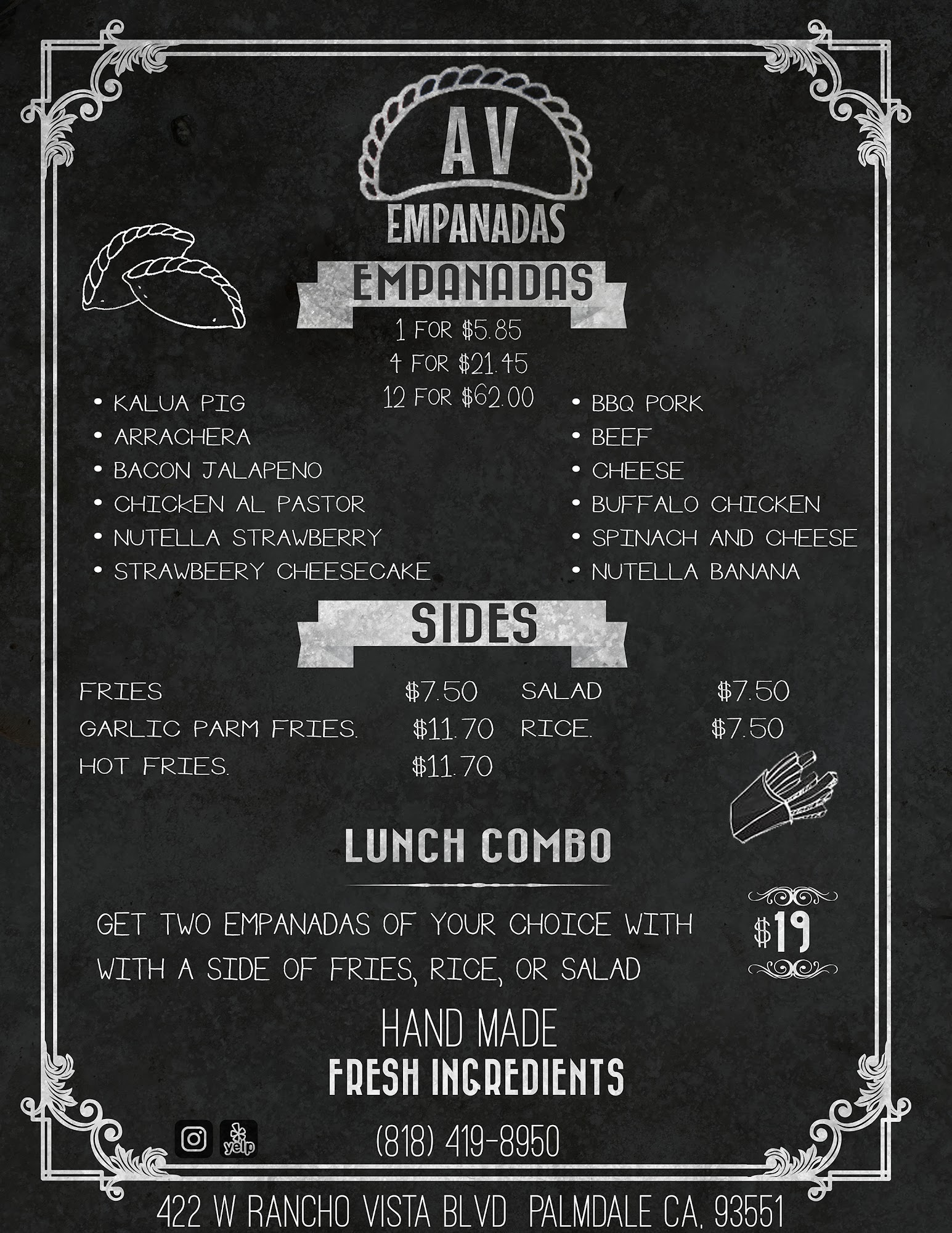 Antelope Valley Empanadas Menu