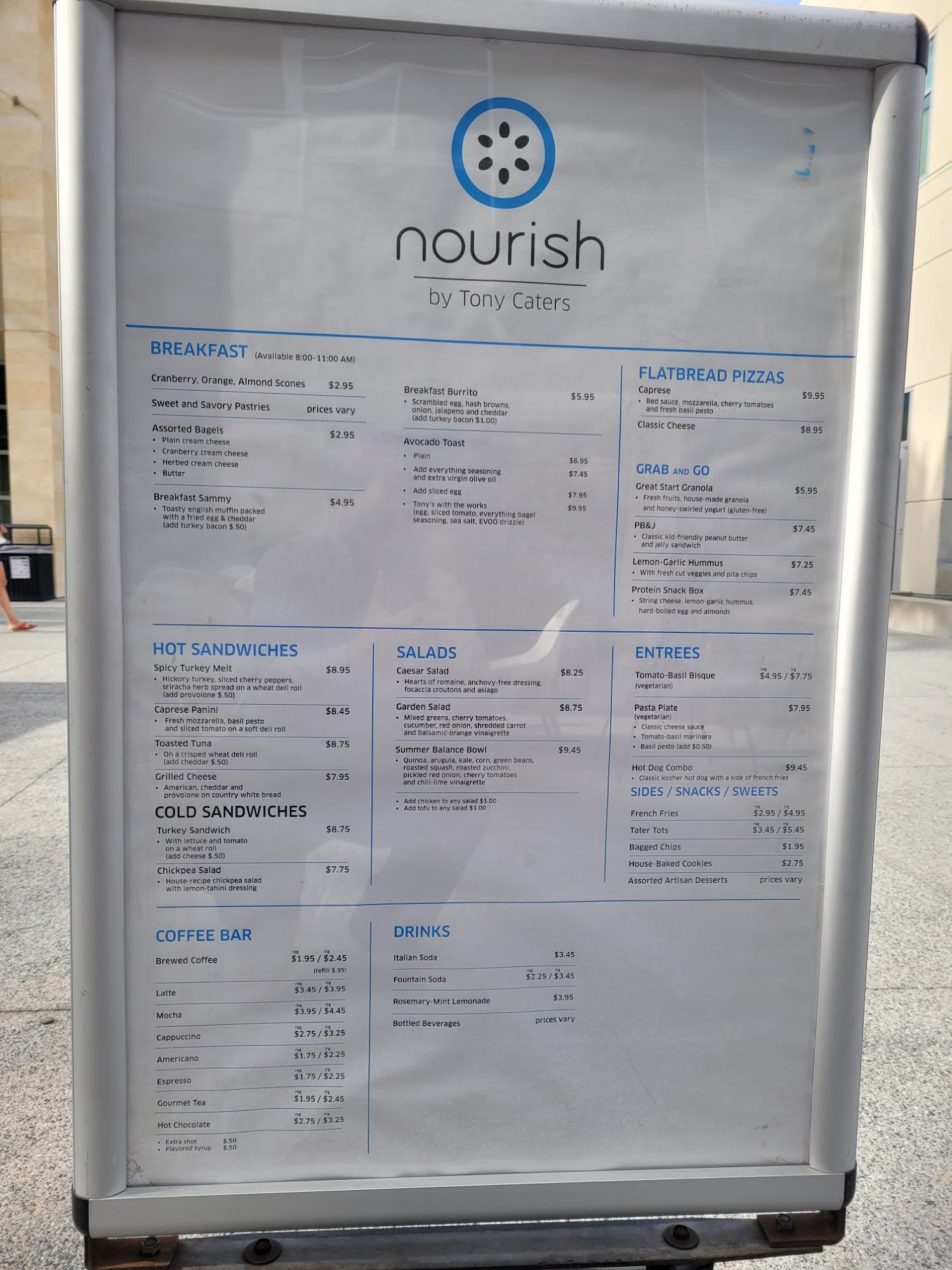 Nourish Cafe by Tony Caters Menu