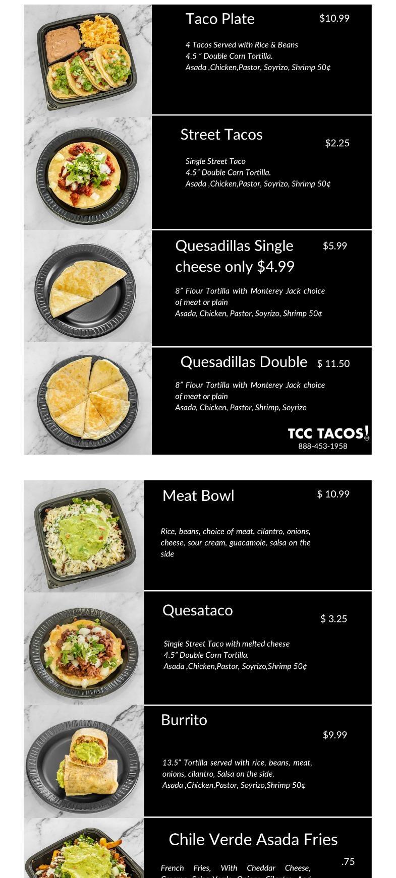 TCC Tacos Menu