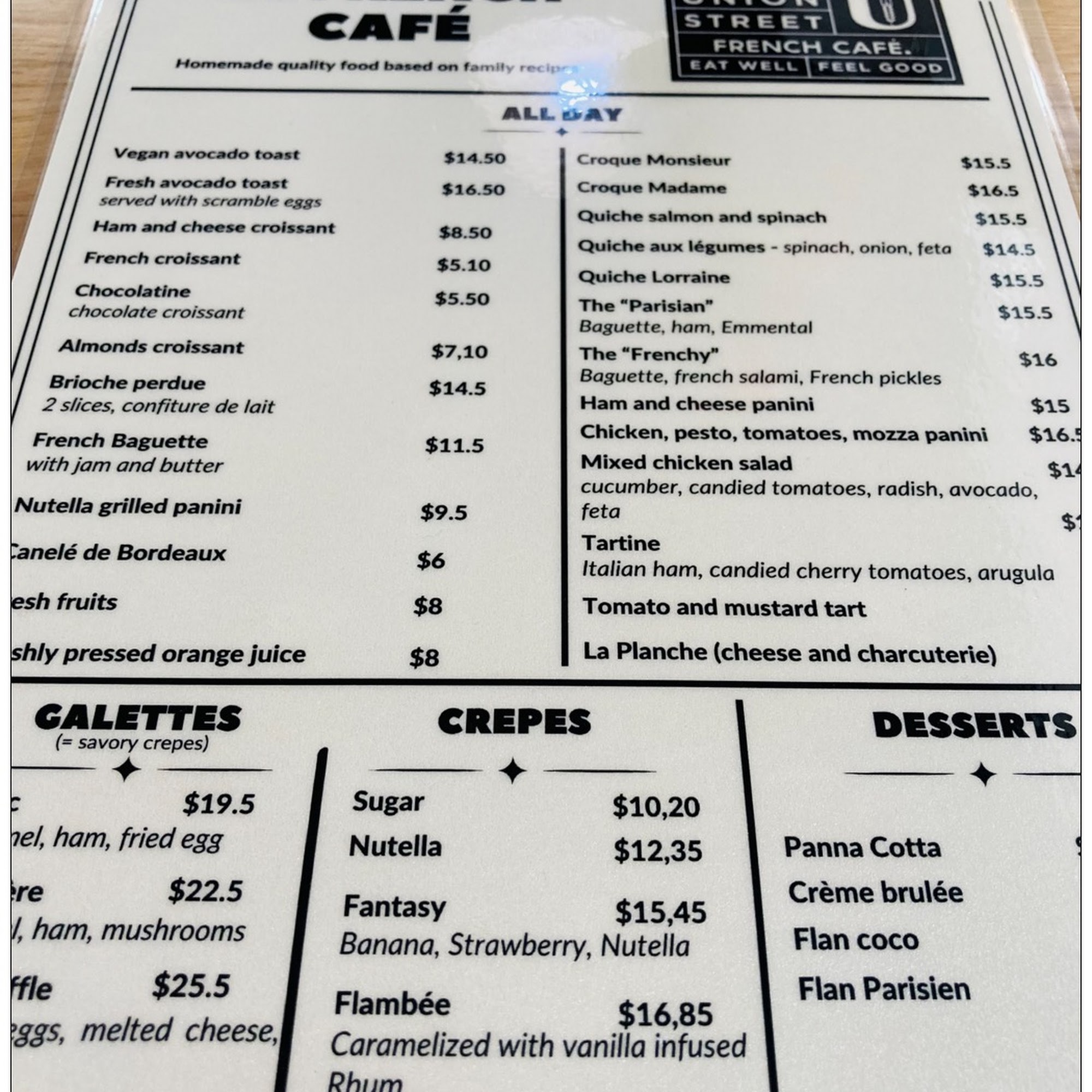 union street french café Menu