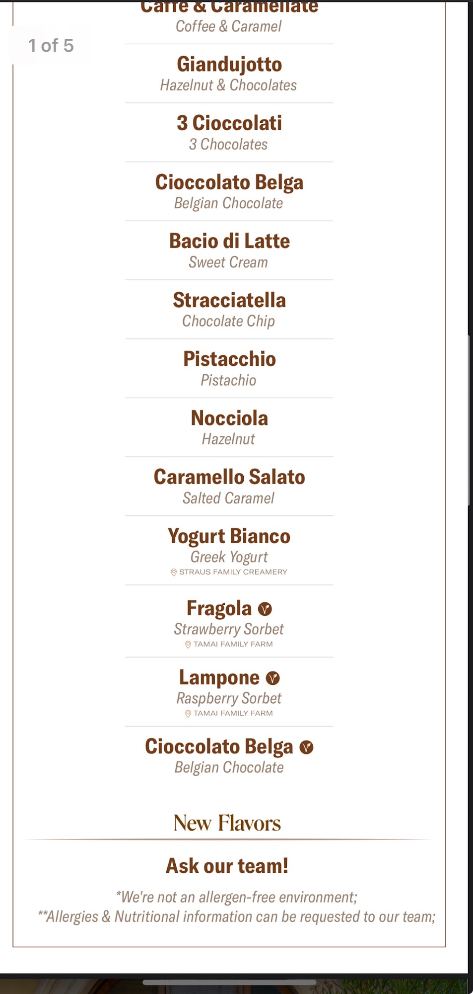 Bacio di Latte | Pasadena, LA Menu