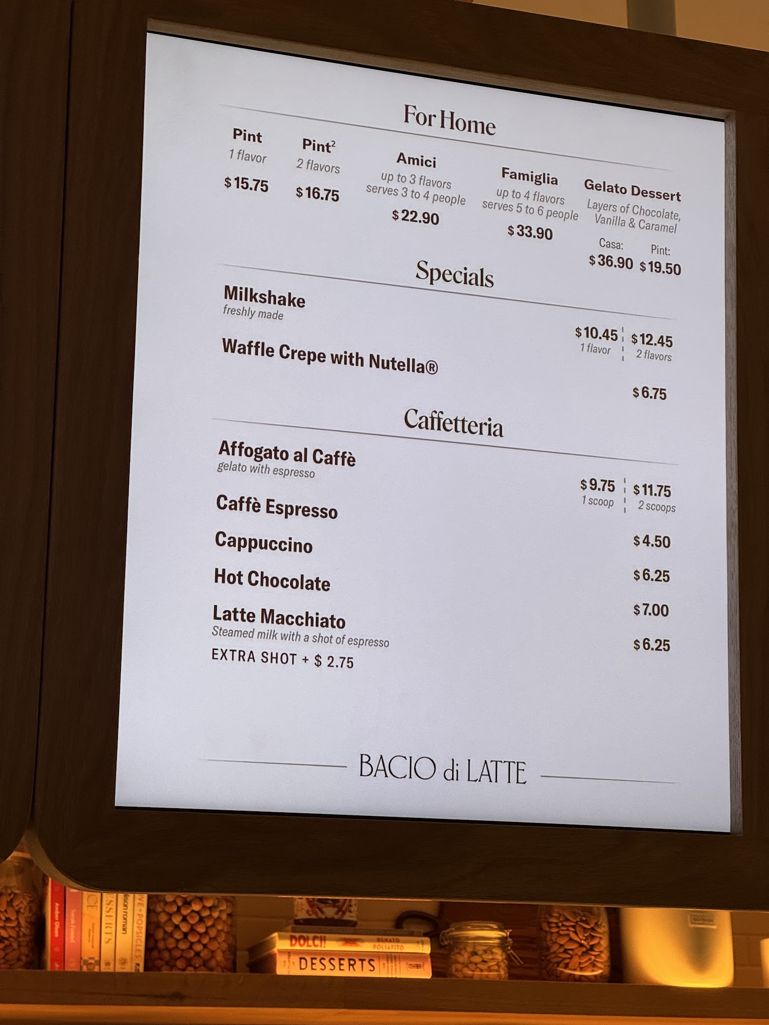 Bacio di Latte | Pasadena, LA Menu