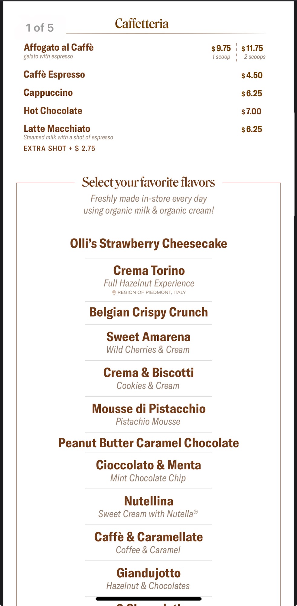 Bacio di Latte | Pasadena, LA Menu