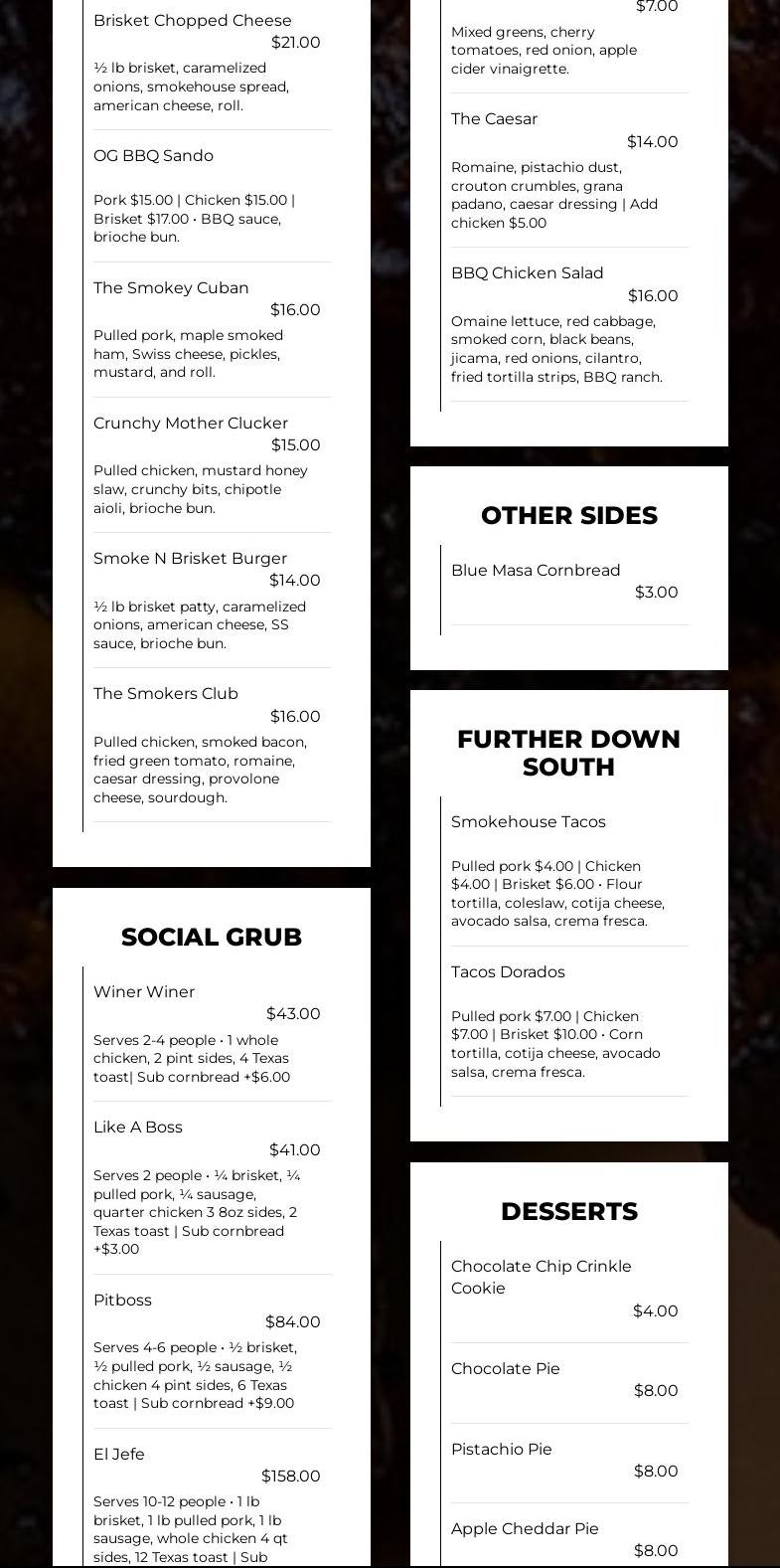 Smokehouse Social Barbecue Menu