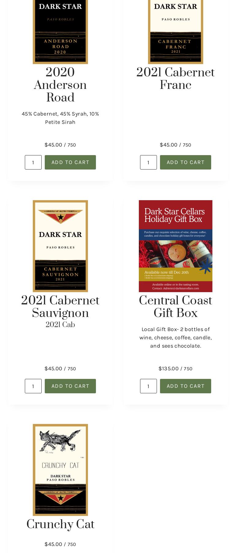 Dark Star Cellars Menu