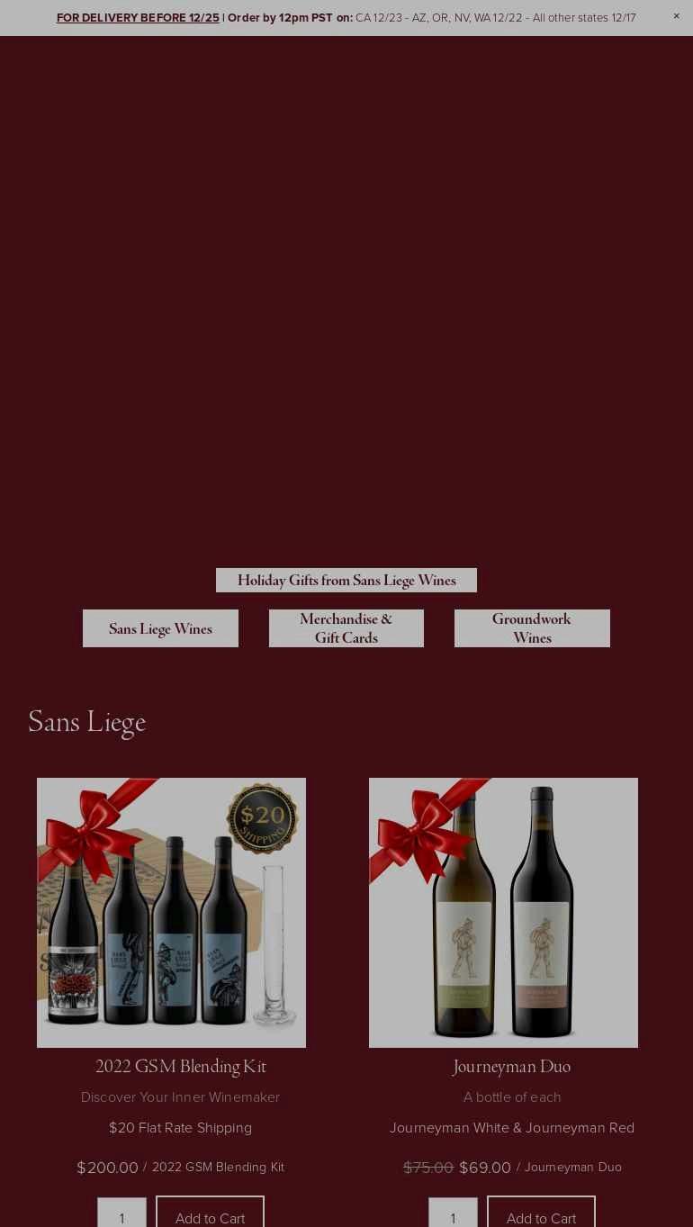 Sans Liege Wines Menu