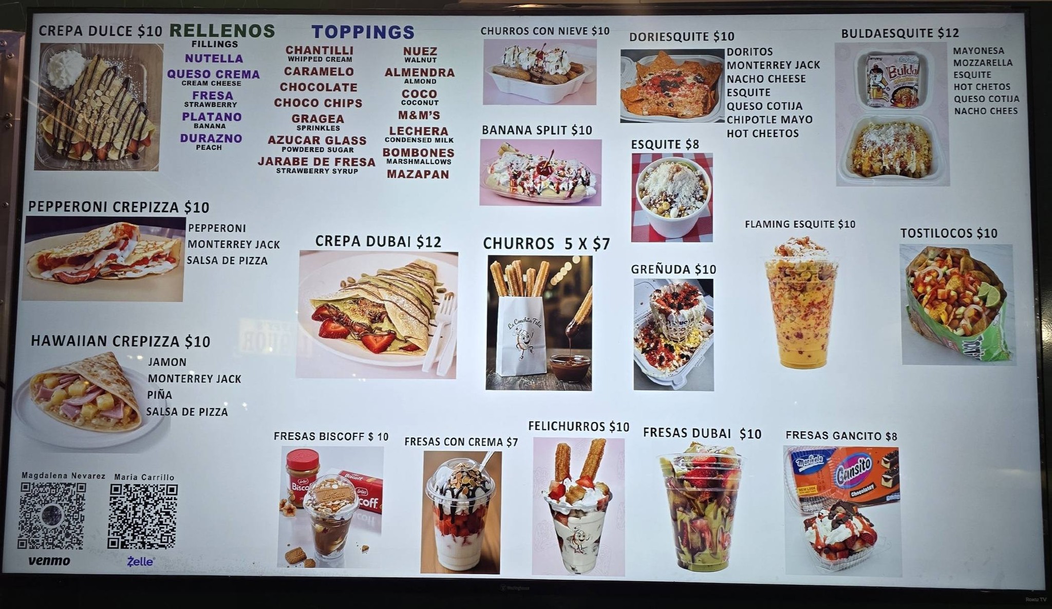 La conchita feliz Menu