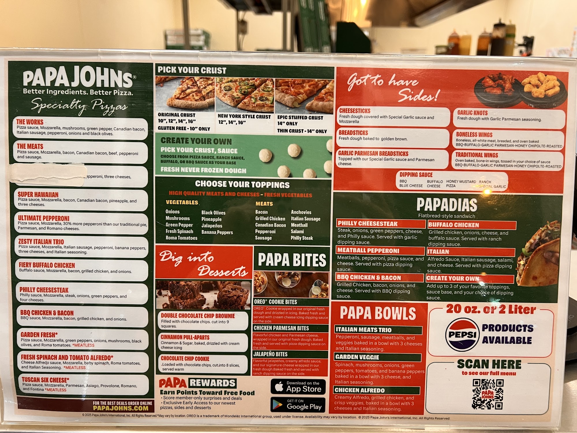 Papa Johns Pizza Menu