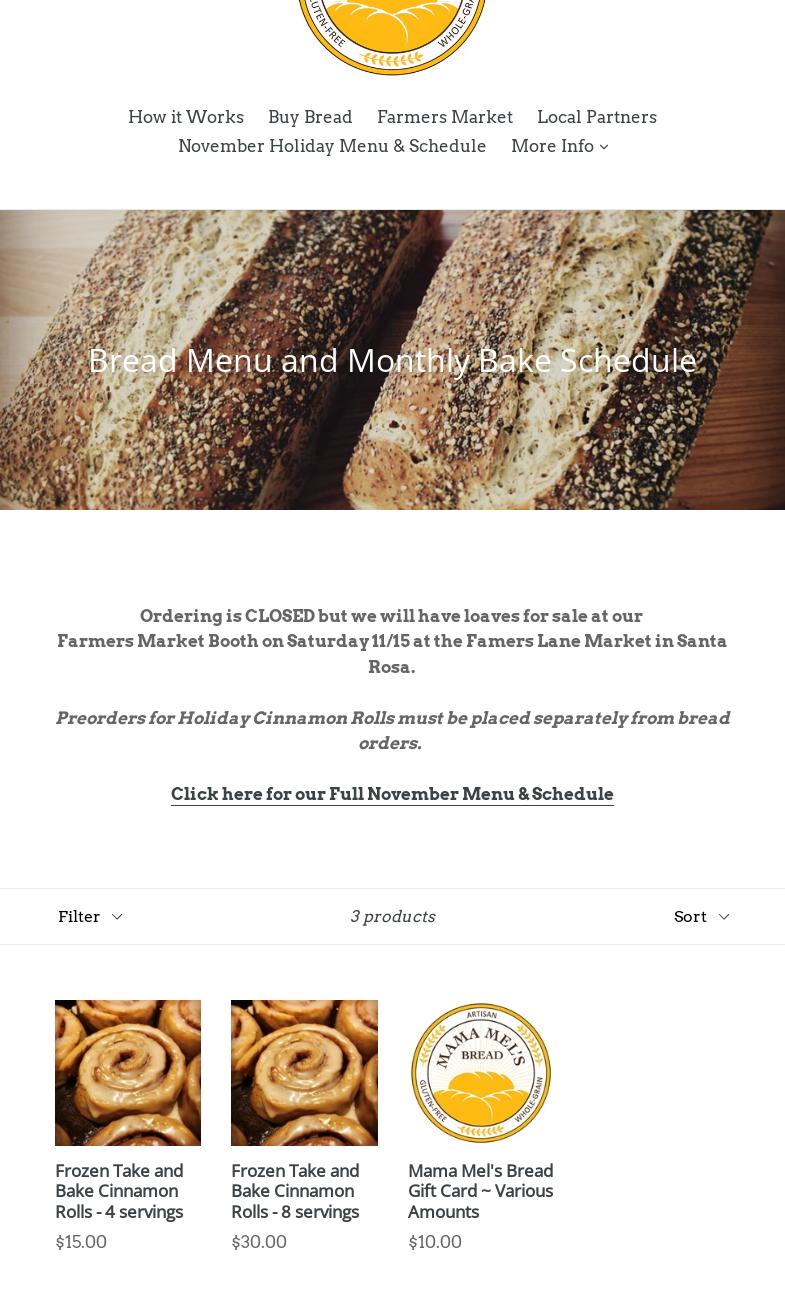 Mama Mel's Bread Menu