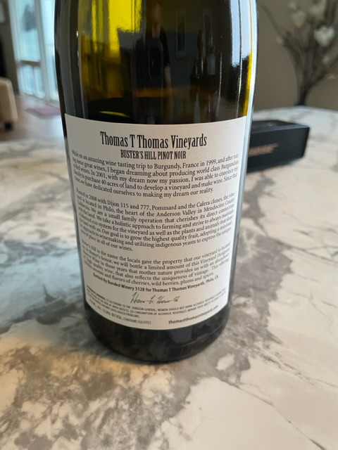 Thomas T Thomas Vineyards Menu