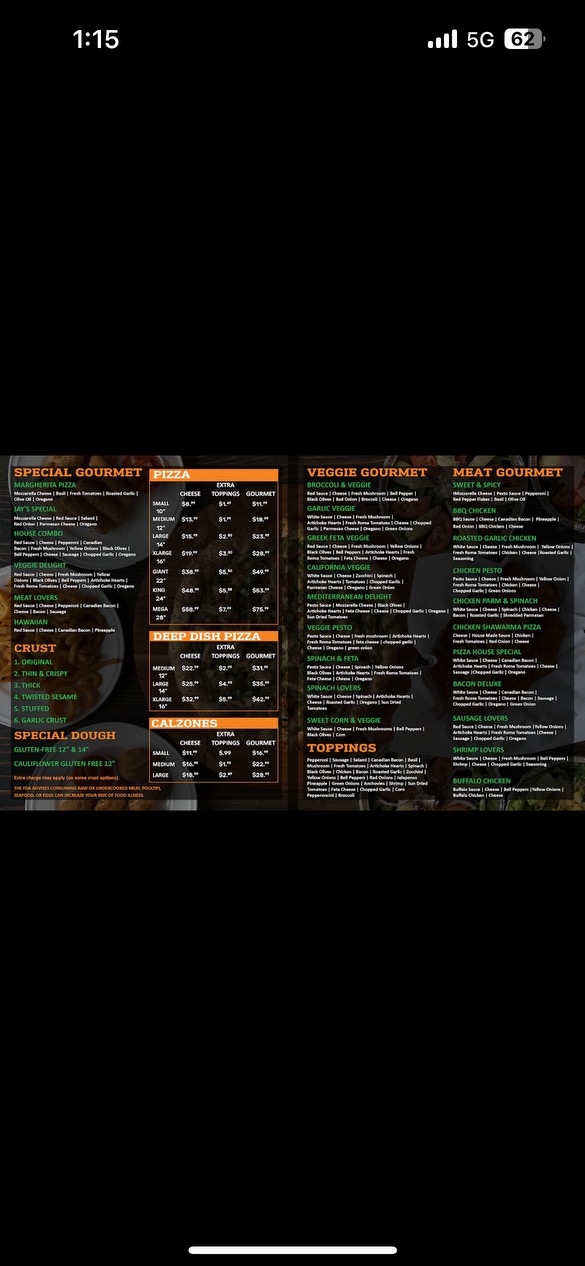 Pinole Pizza House Menu
