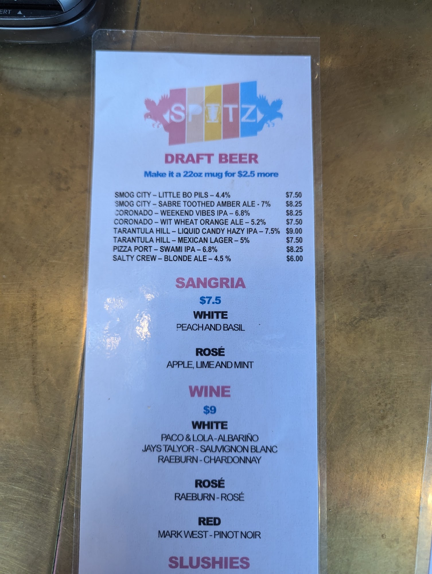 SPITZ Menu