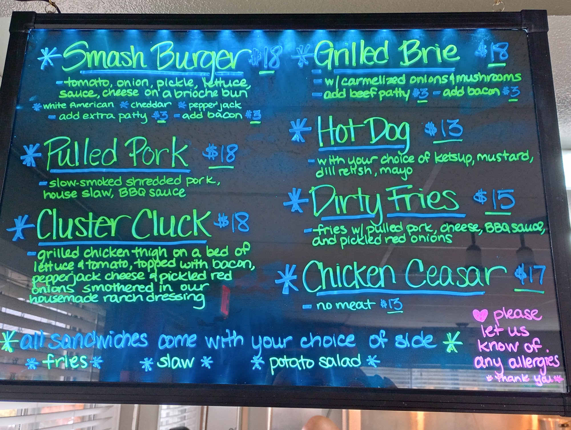 Smoke on the Water Menu