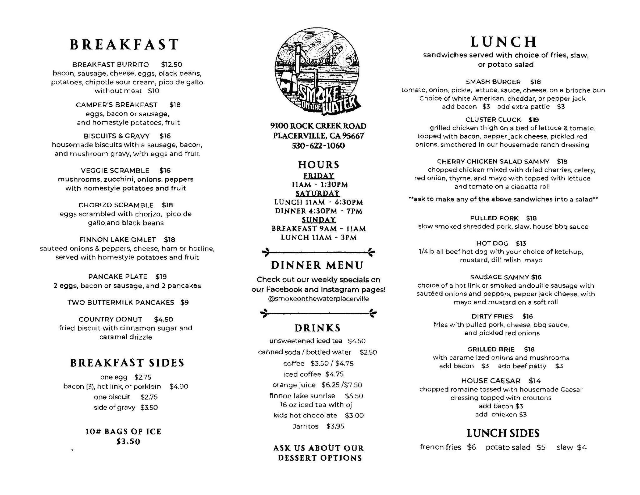 Smoke on the Water Menu