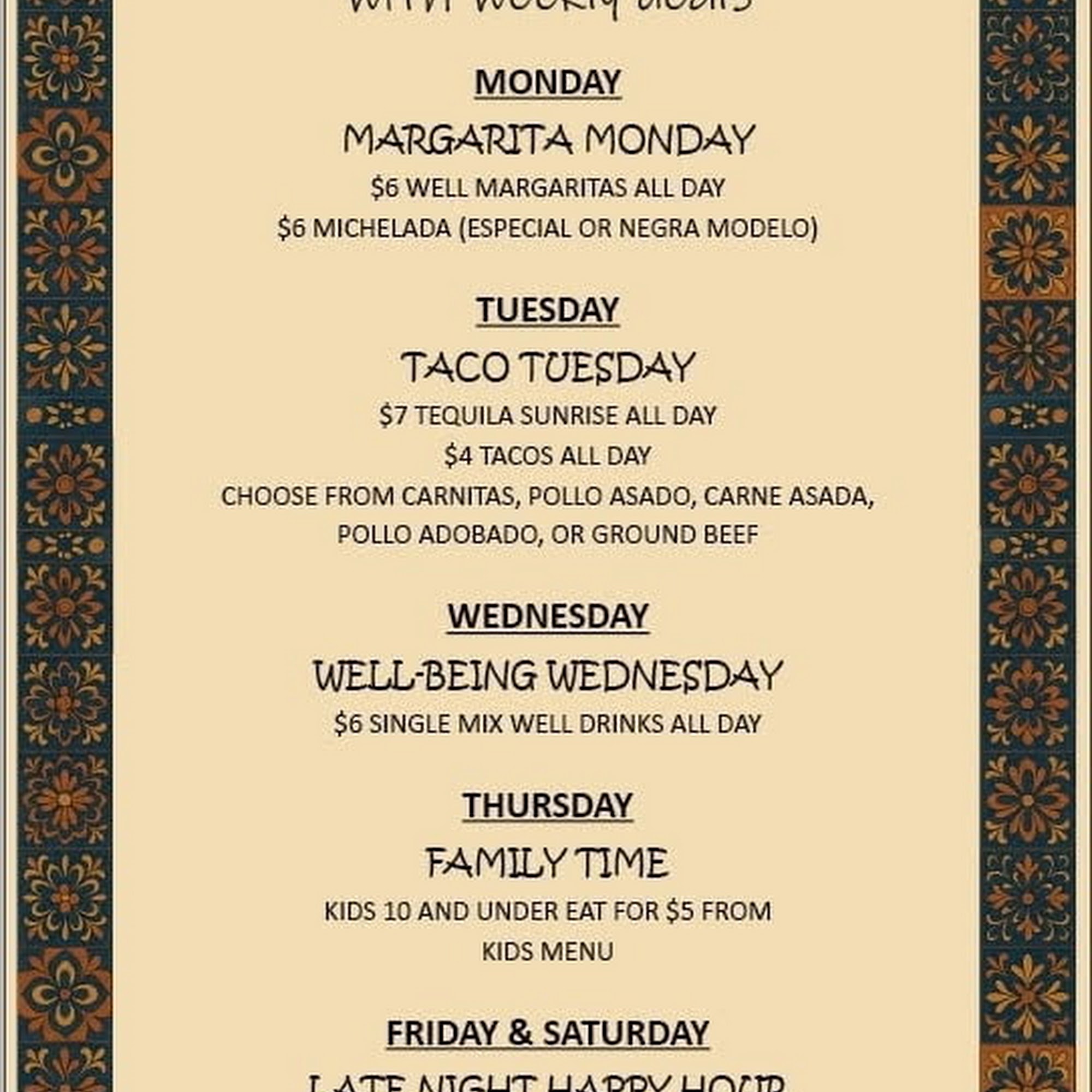Carolina's Cantina Menu