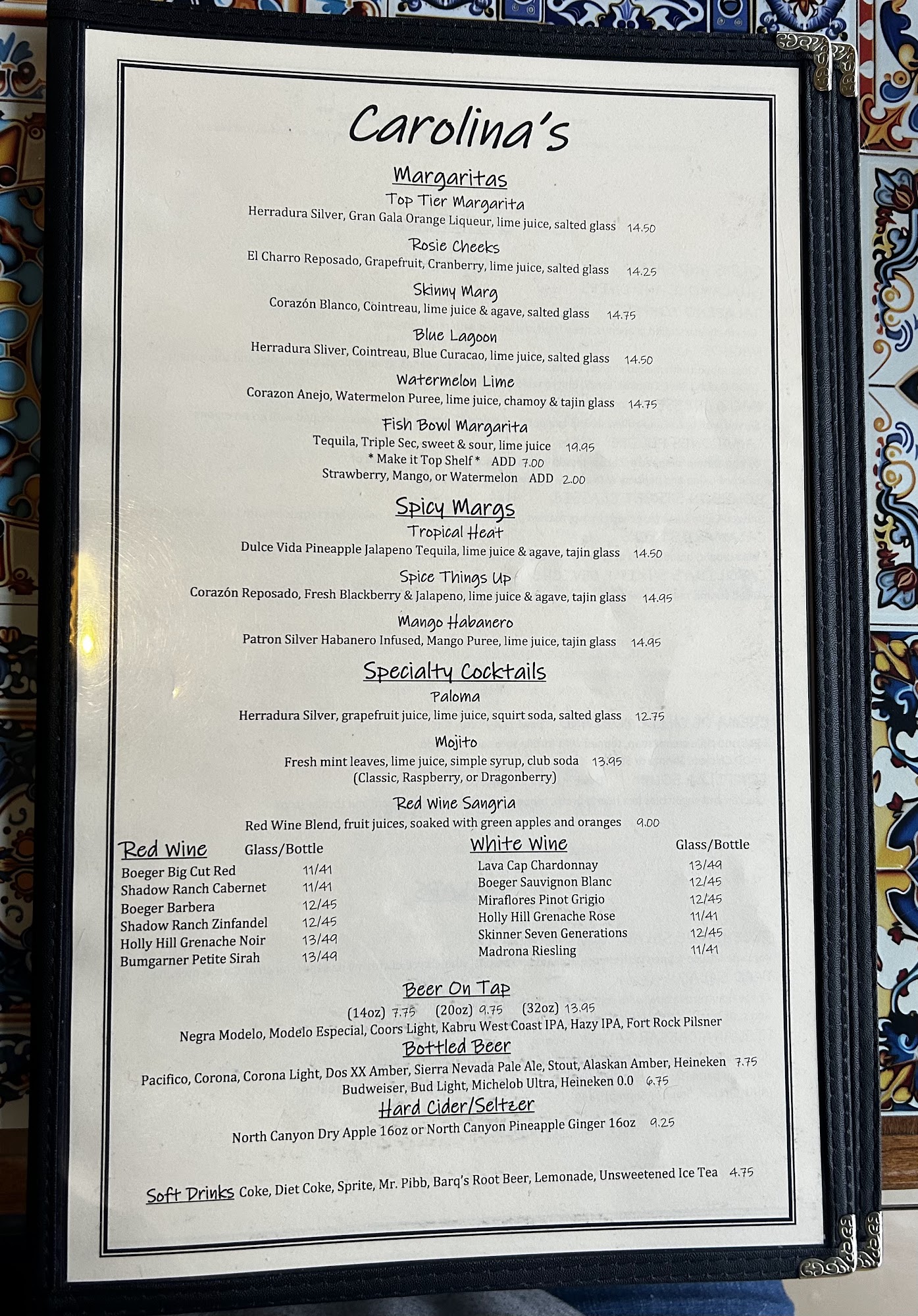Carolina's Cantina Menu