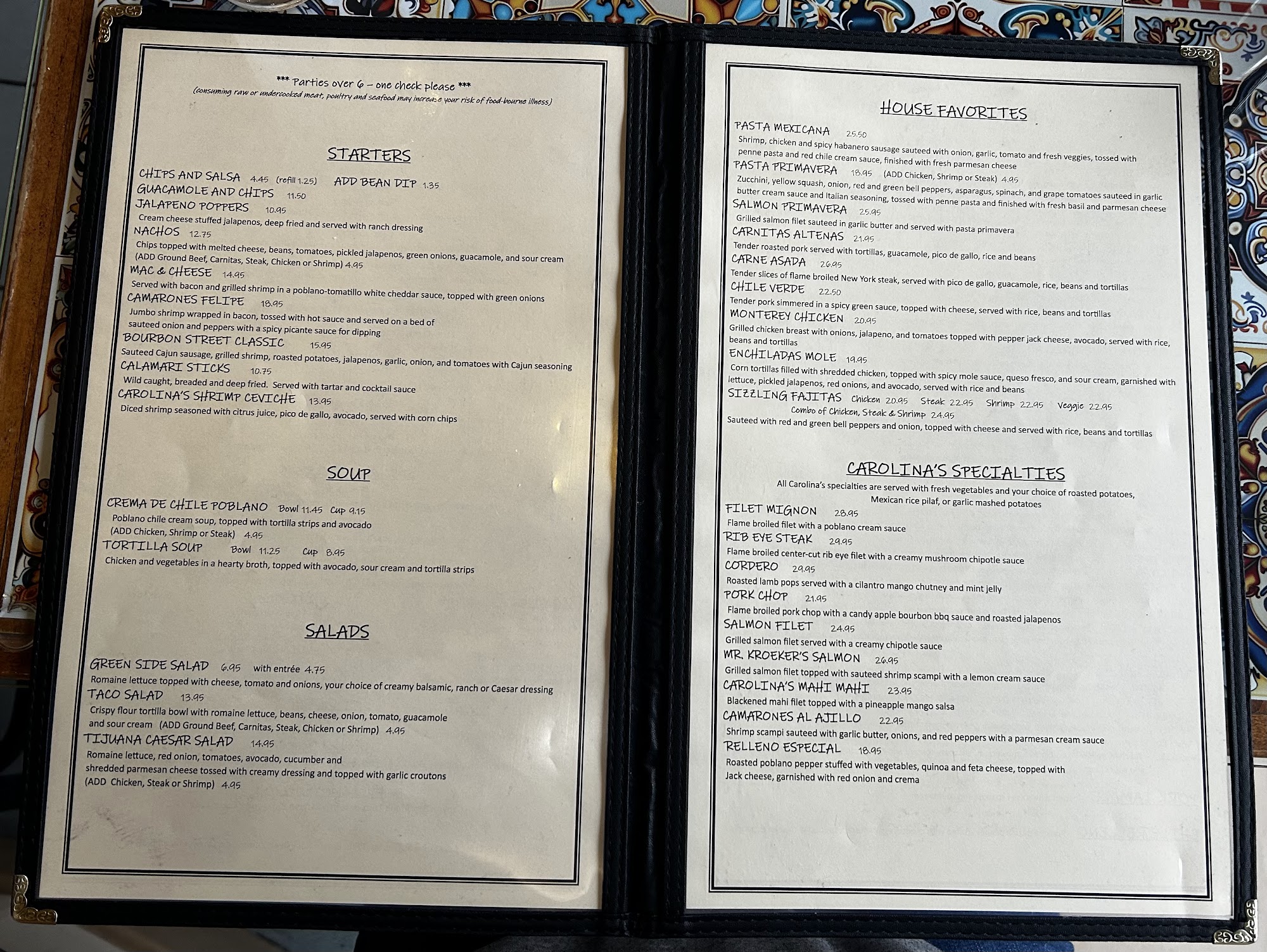 Carolina's Cantina Menu