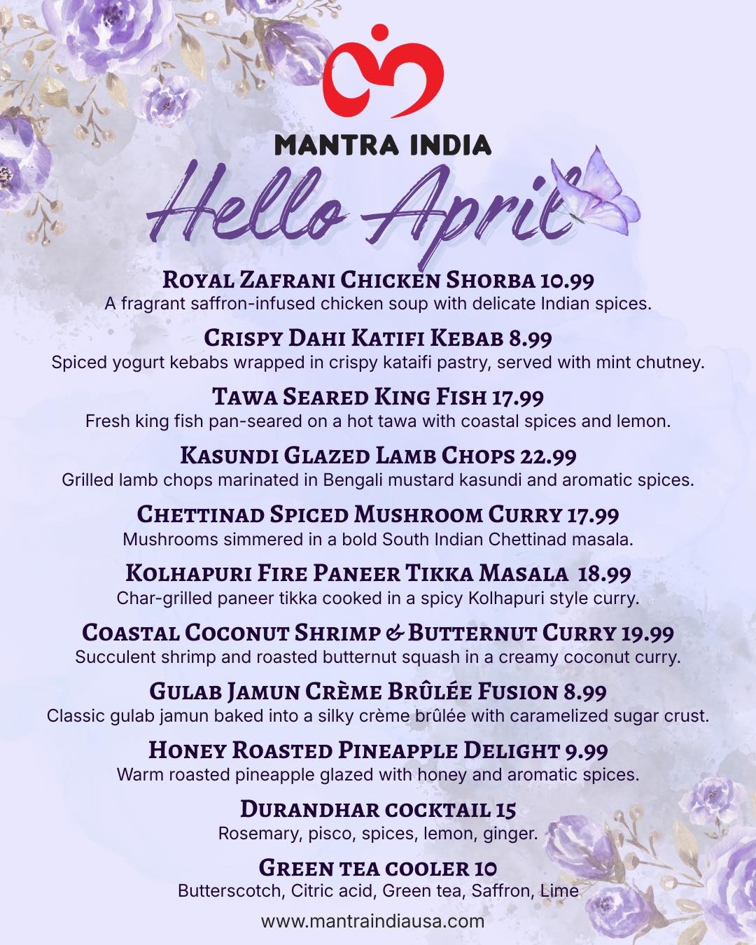 Mantra India Rooftop Restaurant & Bar Menu
