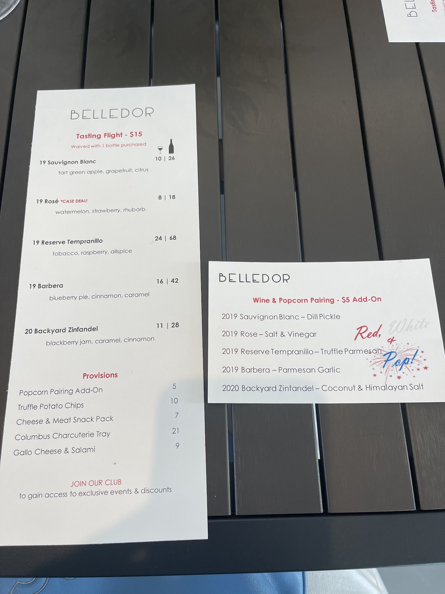 Belledor Vineyards Menu