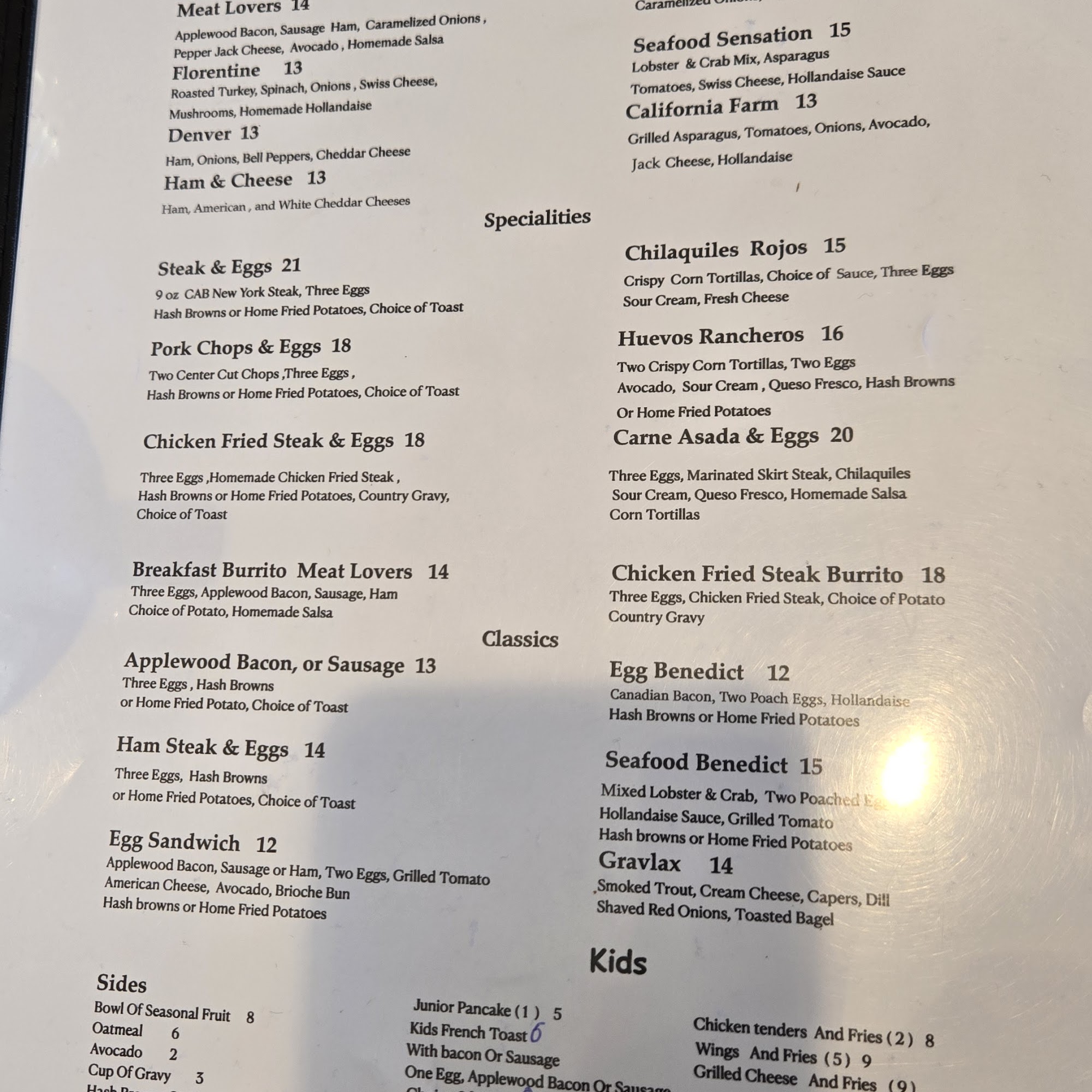 Trout's Cafe Menu