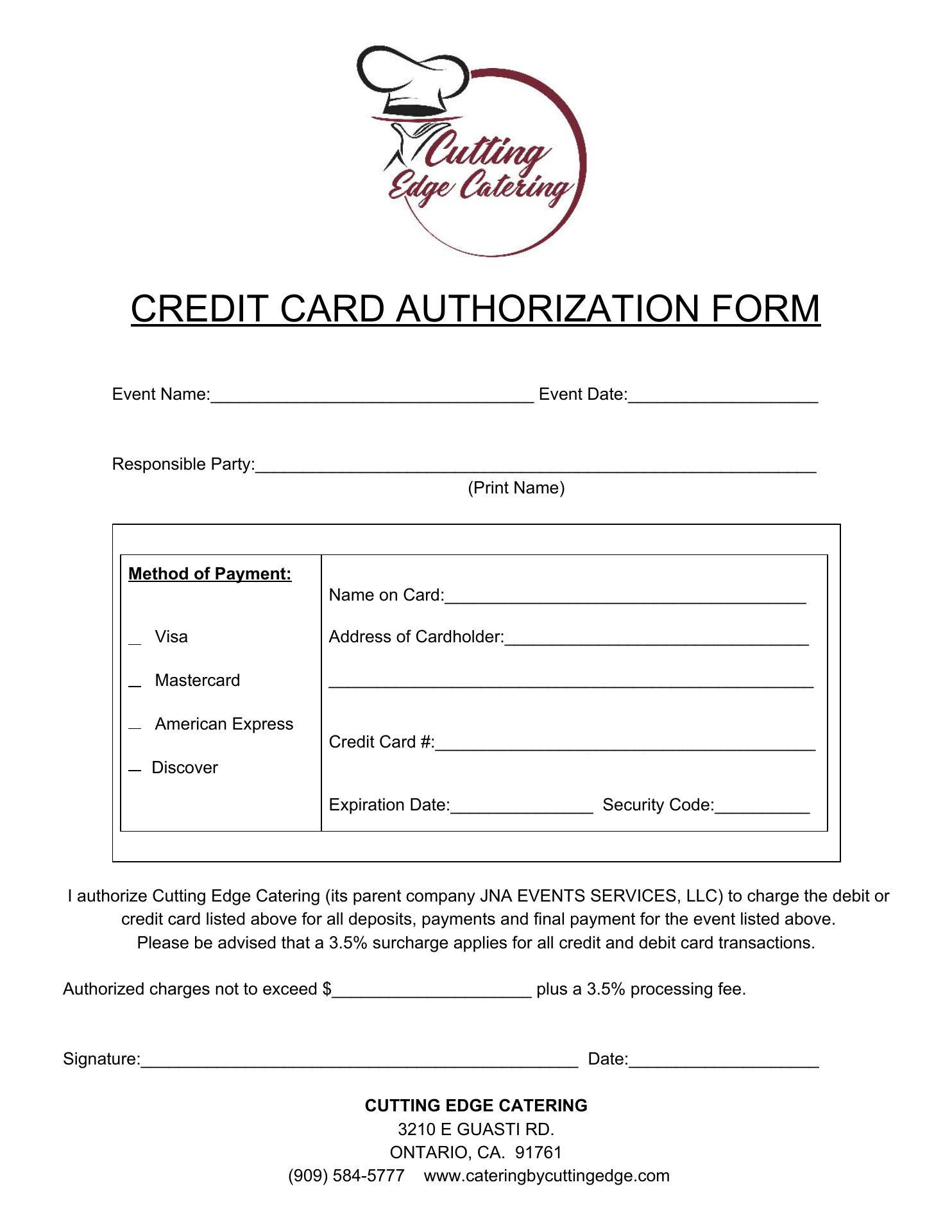 Cutting Edge Catering Menu