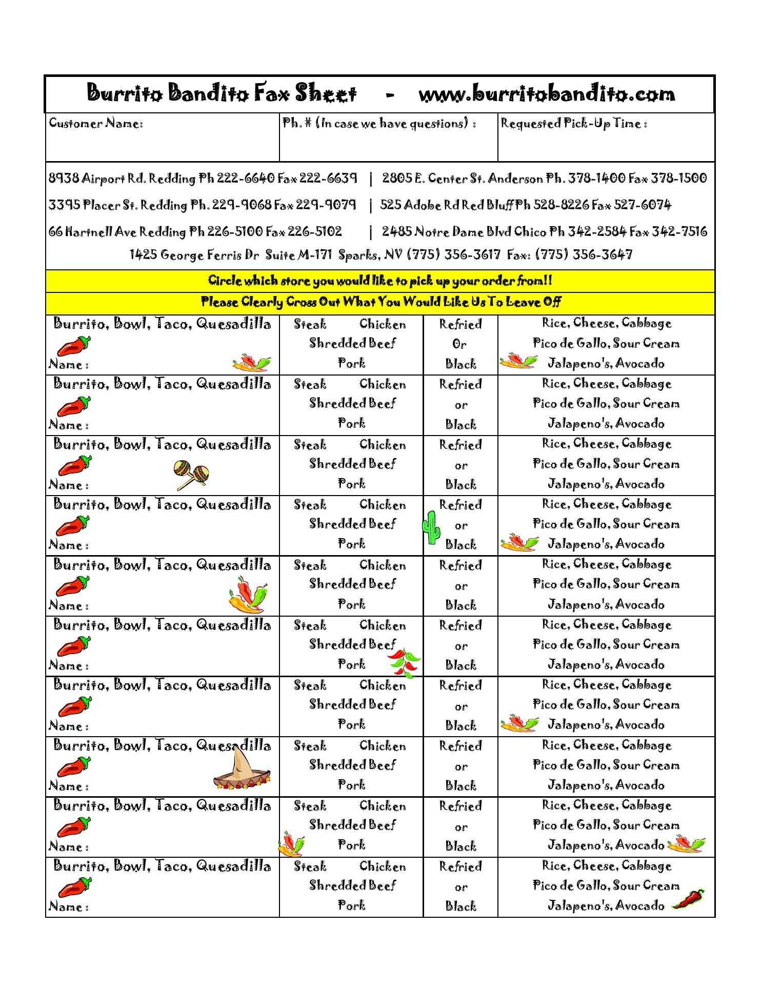Burrito Bandito Menu