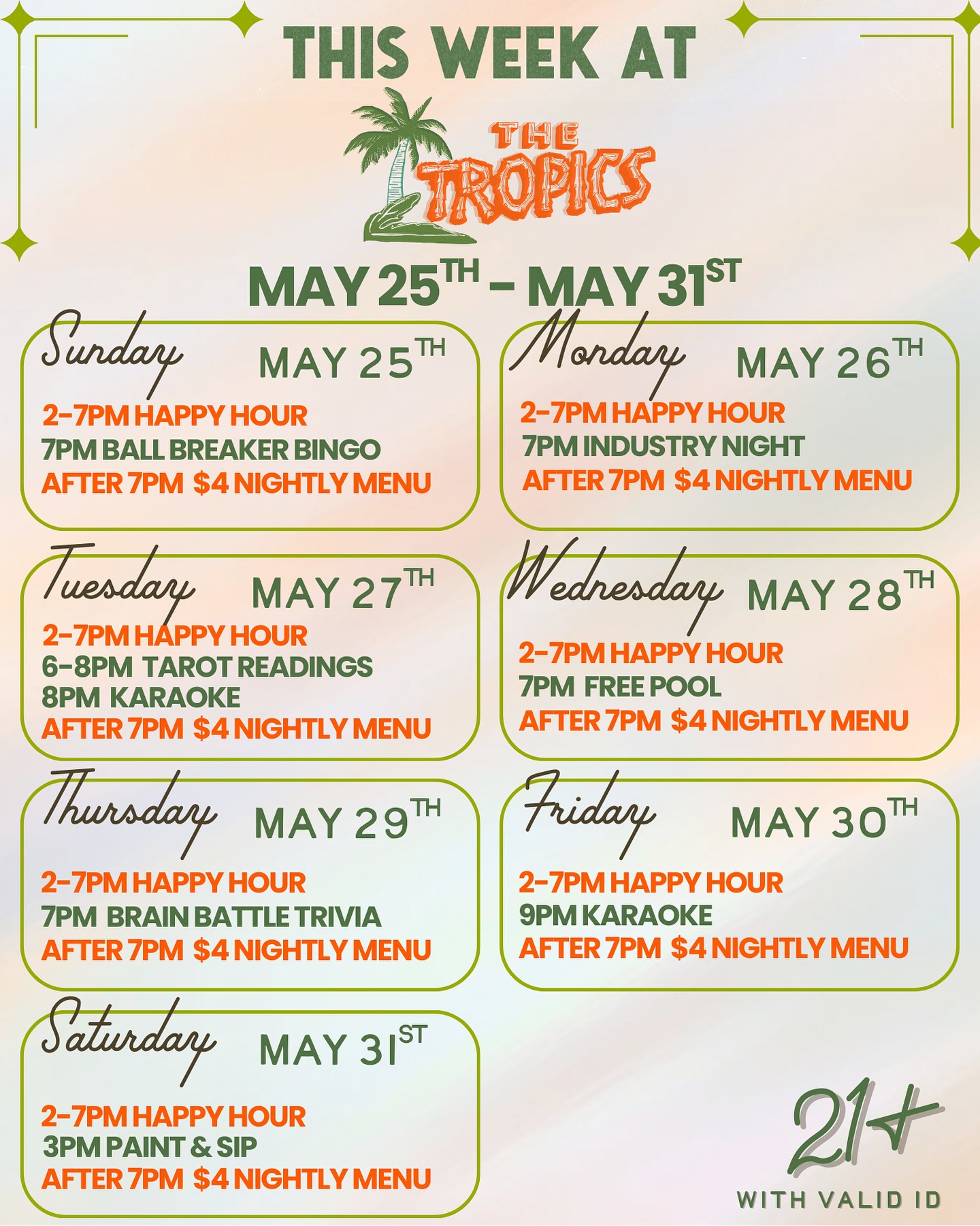 The Tropics Menu
