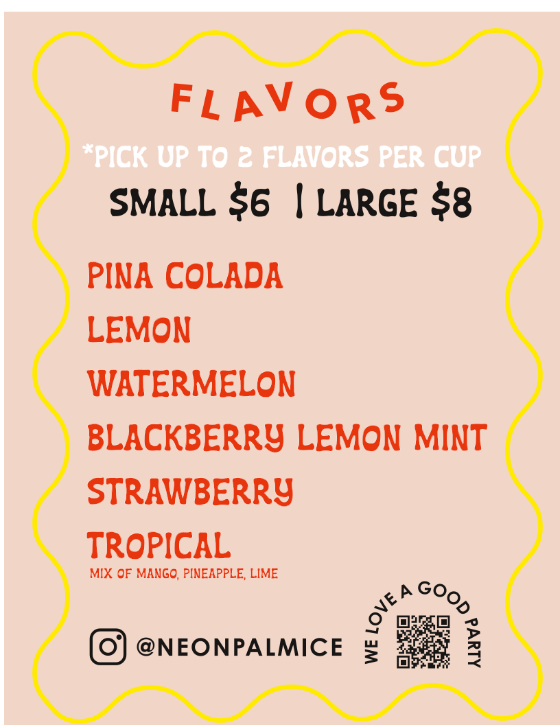 Neon Palm Ice Menu