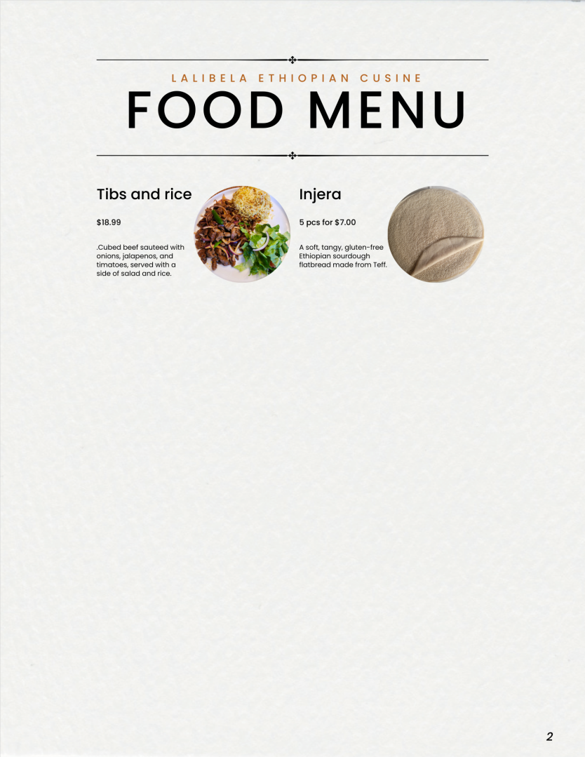 Lalibela | Ethiopian Cuisine Menu