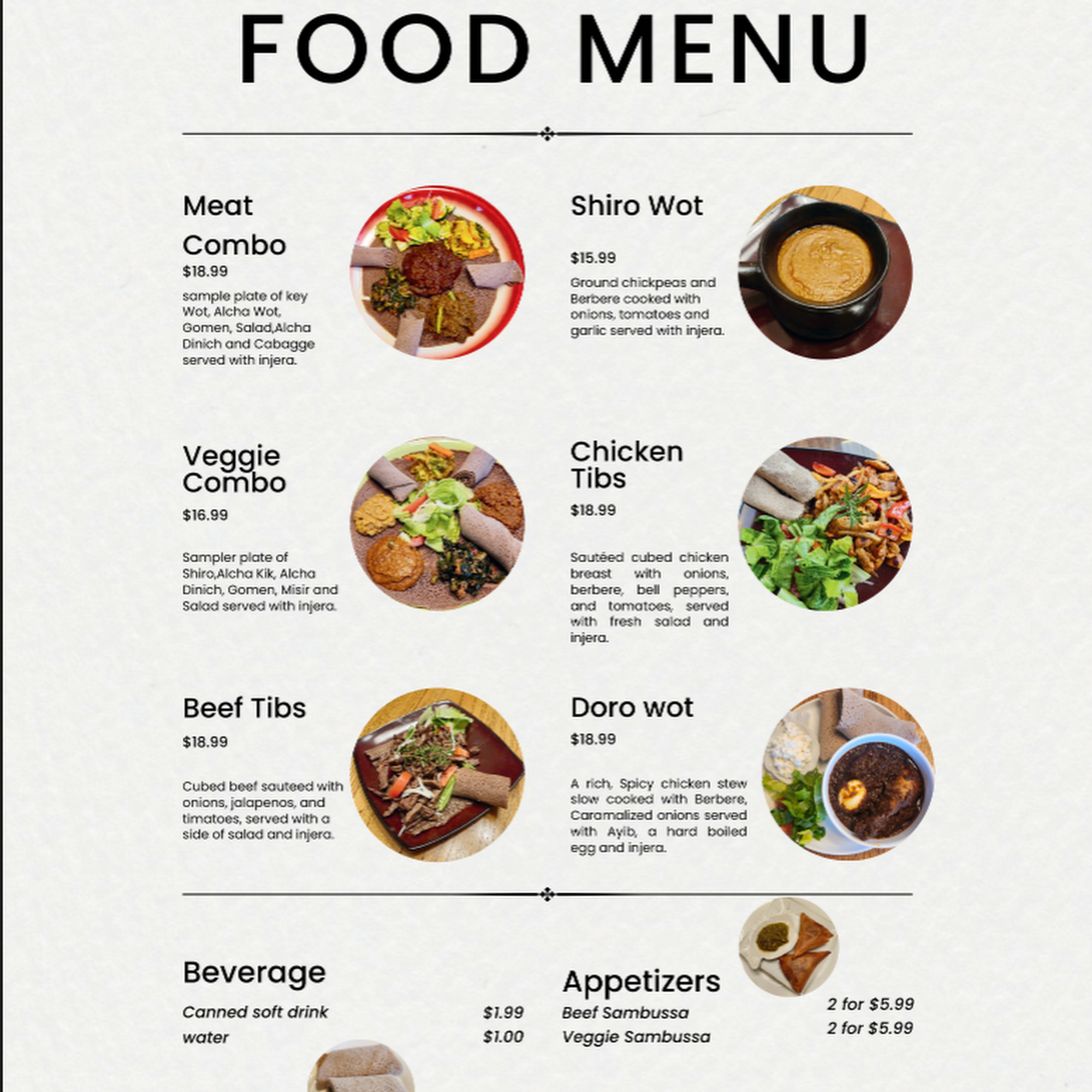 Lalibela | Ethiopian Cuisine Menu