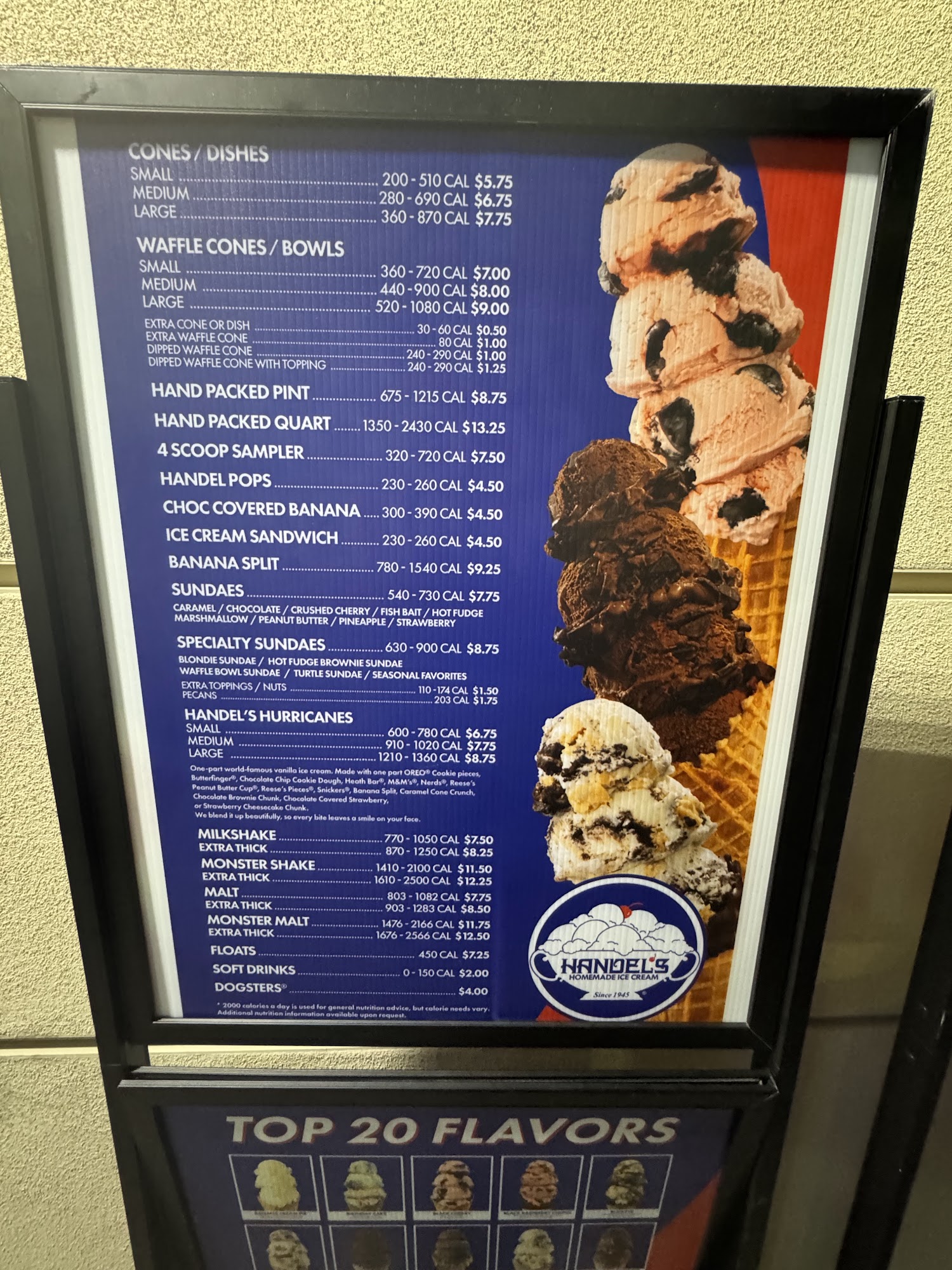 Handels Homemade Ice Cream Menu