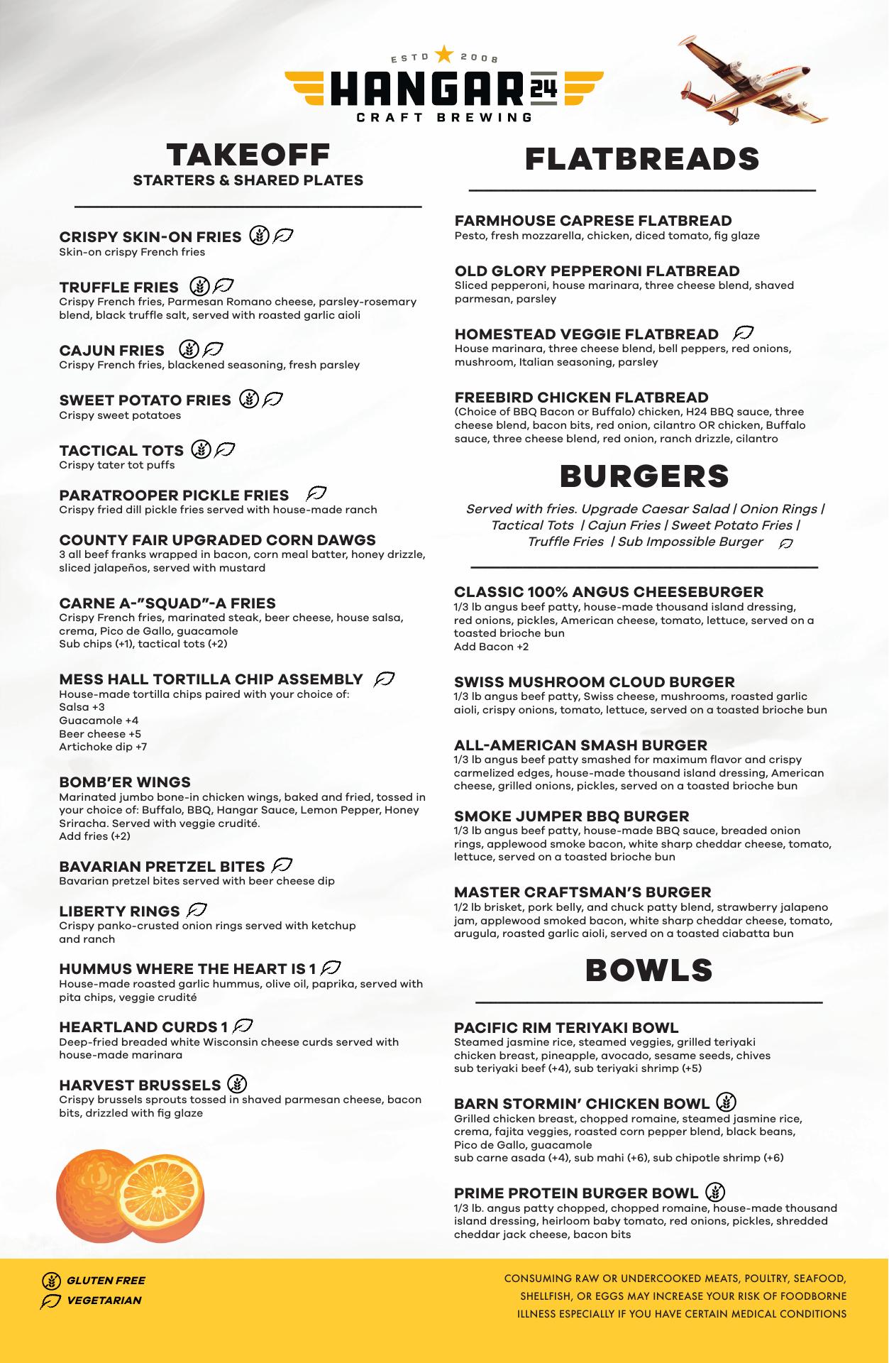 Hangar 24 Riverside Menu