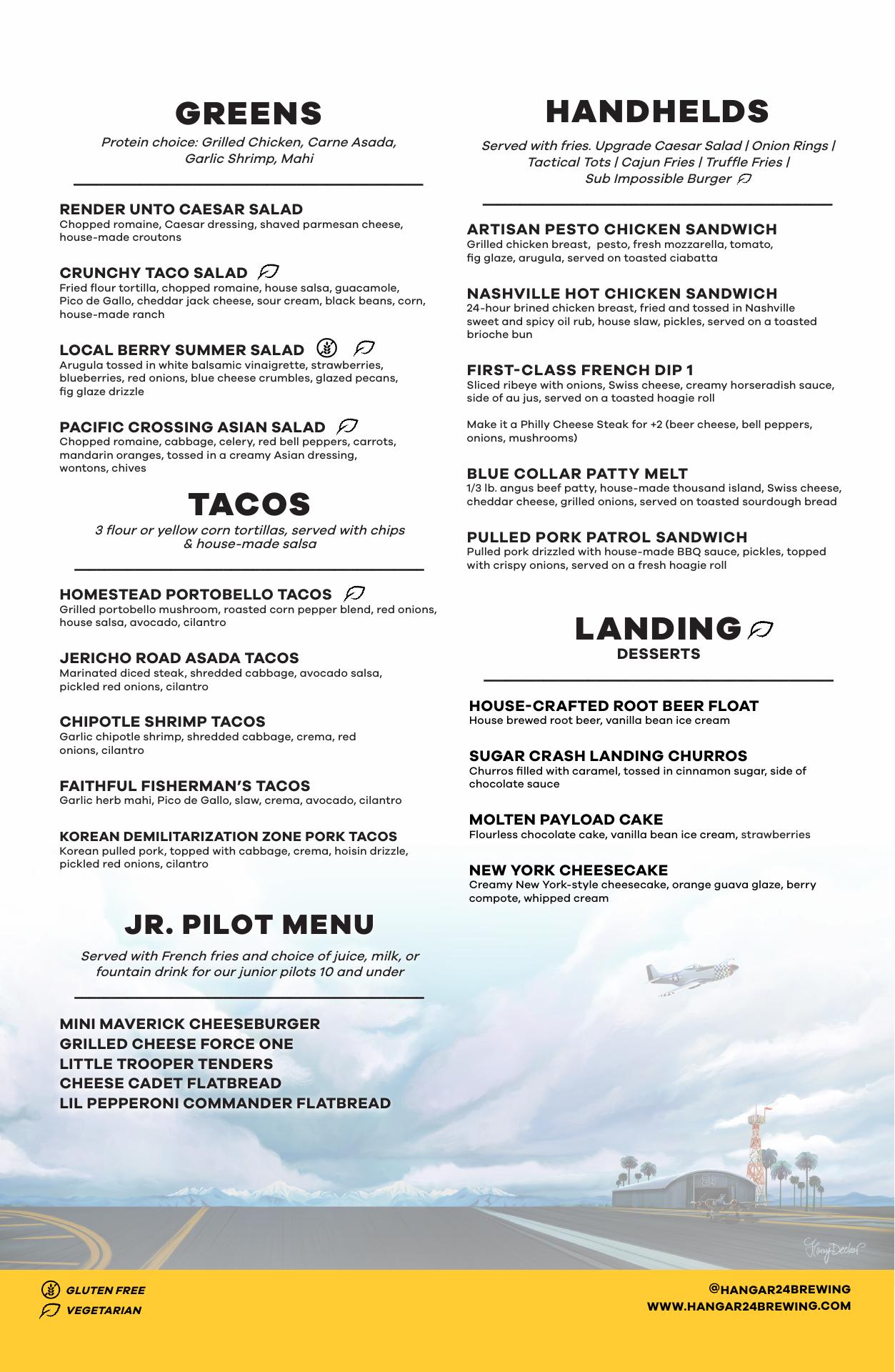 Hangar 24 Riverside Menu