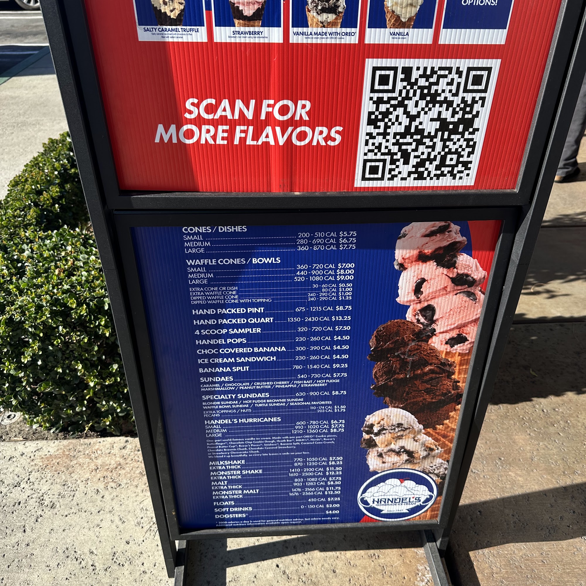 Handels Homemade Ice Cream Menu