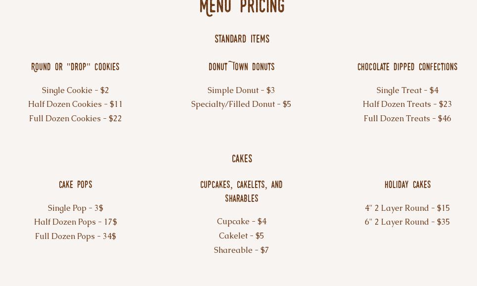 The Sugar Chalet Menu