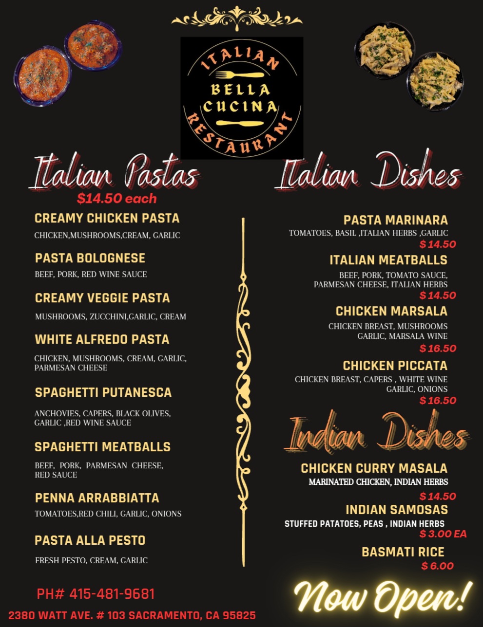 Bella Cucina Menu