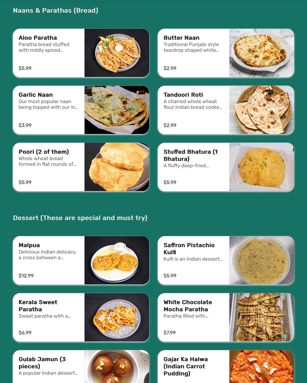 Indian Curries & Rolls (Takeout, Delivery & Catering) Menu