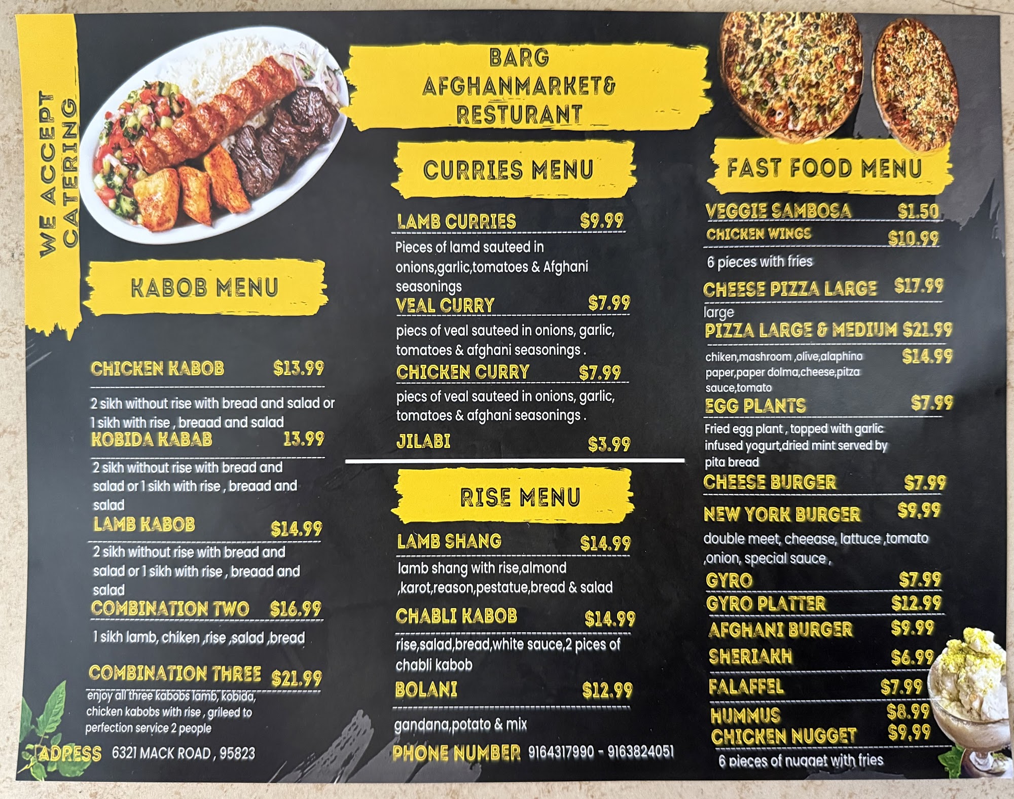 Barg Afghani Market & Restaurant Menu