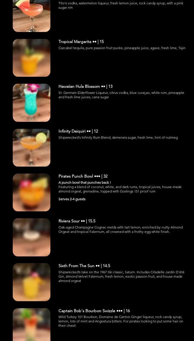 Shipwrecked Paradise Island Menu