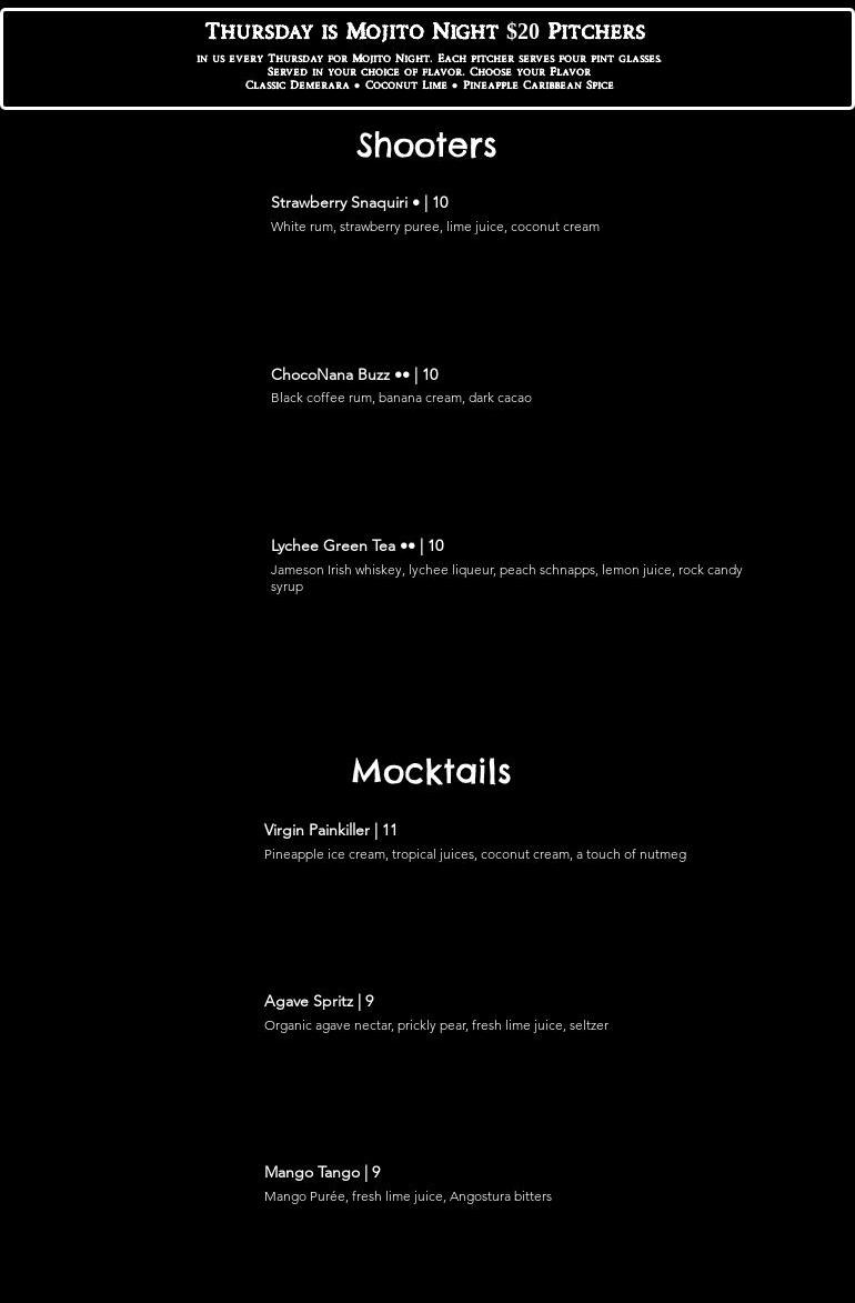 Shipwrecked Paradise Island Menu