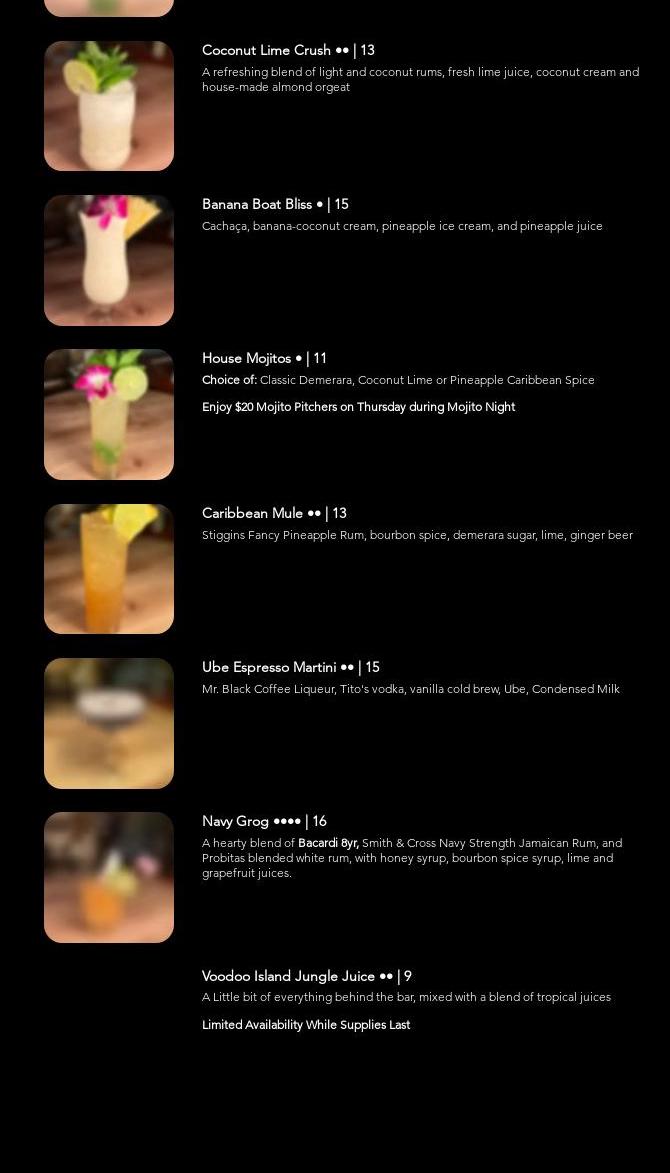 Shipwrecked Paradise Island Menu